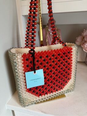 Cynthia Rowley NWT Red White Green Beaded Watermelon 🍉 Tote